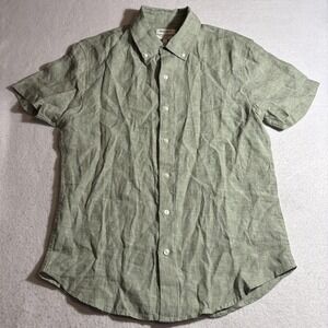 Bonobos Shirt Mens Small Green Linen Button Up Short Sleeve Standard Fit Casual